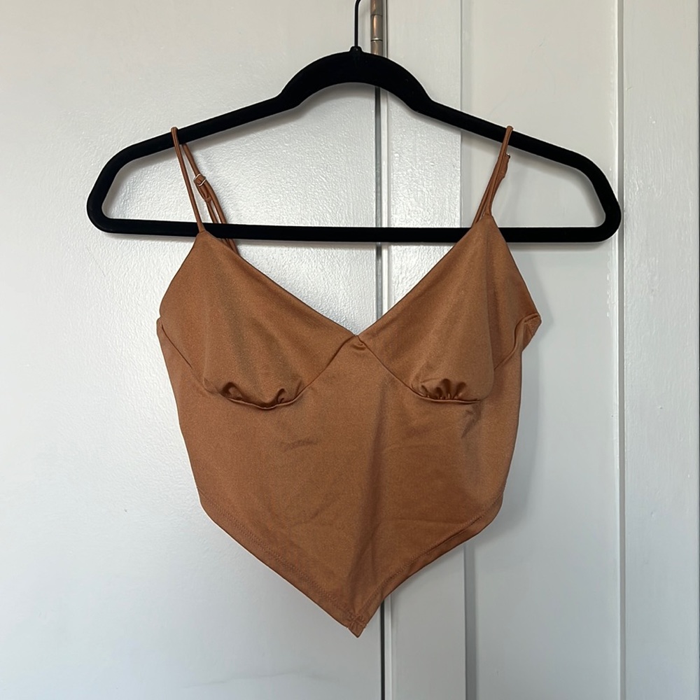 Love Tree Salmon Silky Bandana Style Crop Top with Tie in Back — Size: M